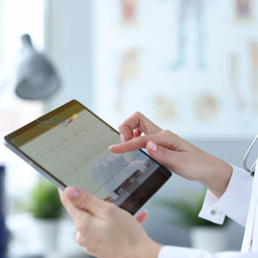 Doctor reviewing medical data on a tablet using a secure e signature app and best e sign app to create online signatures efficiently.